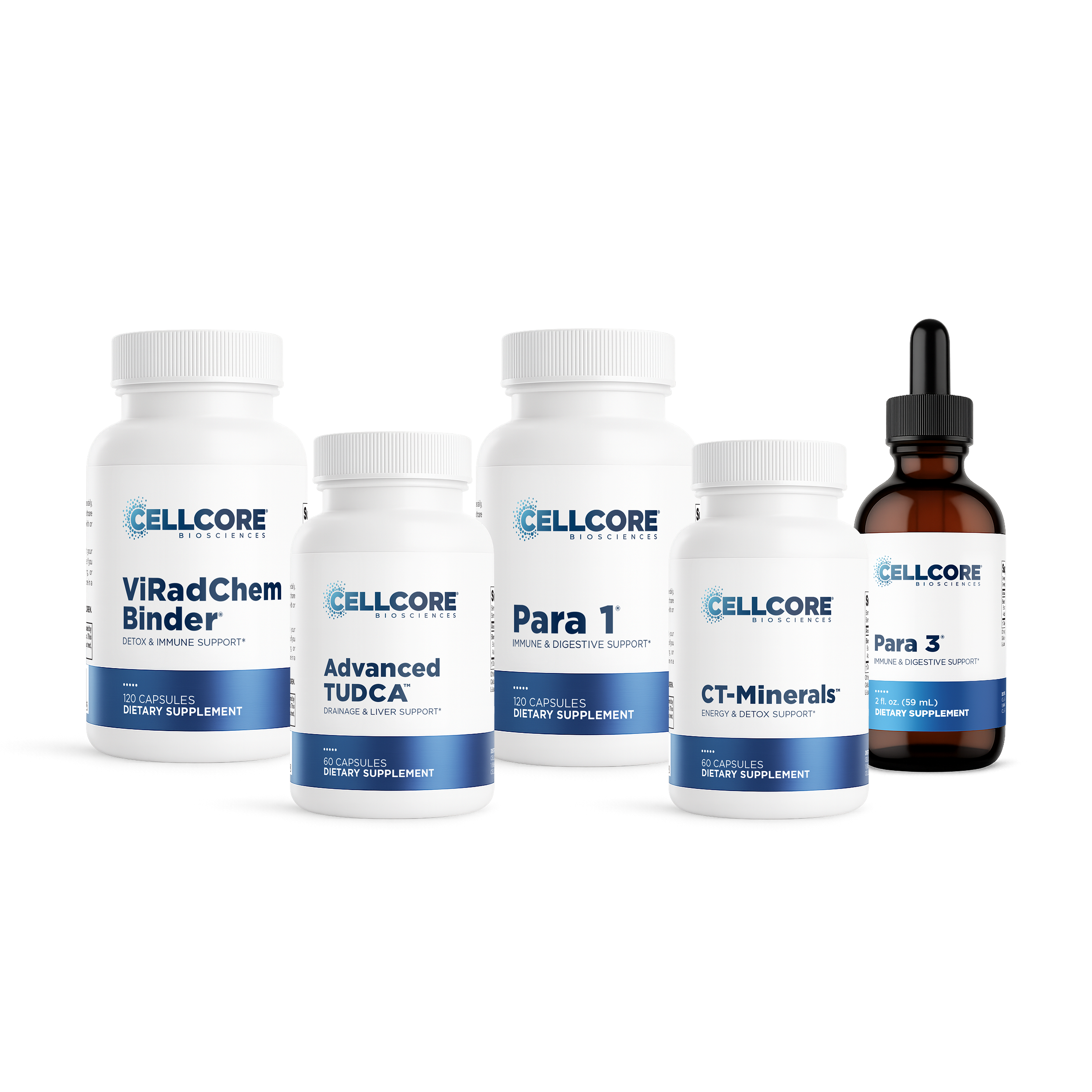 CellCore Step 3 Products — Advanced TUDCA, CT-Minerals, Para 1, Para 3, ViRadChem Binder